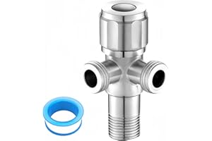 JOYAN Vanne d'Angle 1/2", avec Deux Sorties 1/2", avec Ceinture Brute, Valve de Régulation d'Angle Auto-éTanche, Raccordement à L'Eau, pour Robinetterie, Lavabo, Cuisine, Salle de Bain