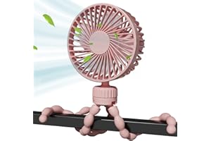KOOPAO USB Kinderwagen Ventilator, Tragbarer Mini Handventilator Mit 3 Geschwindigkeiten 360° Drehung Akku betrieben Fan klein Clip Ventilator für Kinderwagen, Autositze, Zelt - Rosa