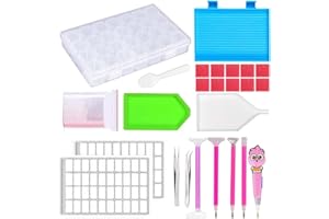 PALUDO 5D Diamond Painting Zubehör Set, DIY Diamond Painting Werkzeug Set, Diamant Malerei Werkzeuge Kits mit Diamant Stifte, Pinzette, Taschen, Kleber, Kunststoffschale und Aufbewahrungsbox