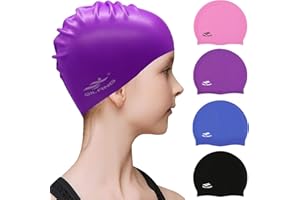 HEAWAA Gorros de Natación para Niños, Gorra de Baño Elástico de Silicona Unisex Gorros de Piscina Impermeable para Cabello Largo y Corto Niñas Niños y Adolescentes