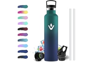 KOLLYKOLLA Botella Acero Inoxidable 1 Litro, Cantimplora Termica con Pajita, Botella Térmica con Aislamiento de Doble Pared, sin BPA, Fácil de Limpiar, Termo para Niños & Adultos, Deporte, Bicicleta, Viajes