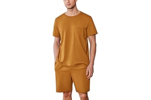 Ekouaer Piżama męska krótka piżama, zestaw dwuczęściowy, okrągły dekolt, krótki rękaw, koszulka i męskie szorty do spania z kieszeniami, na lato, wygodne, jednokolorowe, bielizna nocna, prezent dla