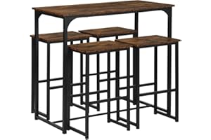 GOKHOMX Bartisch mit 4 Hockern, Set hoher Bartisch mit 4 Hockern, Esstisch für Bar, hoch und Hocker, Tisch für Küche und Stühle, platzsparend, für Haus, Küche, Taverne, Braun