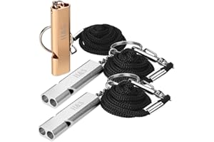 H&S Sifflet de Survie Fort pour Camping - Lot de 3 - Sifflets de Securité en Aluminium pour la Randonnée avec Lanière et Chaîne en Métal - Siflet Puissant avec Cordon