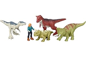 MATTEL Jurassic World Dominion Mini Action Figure, set 5 giocattoli ispirati al film, personaggi che si reggono in piedi da soli, dettagli autentici, regalo da collezione e giocattolo, bambini 3+ Anni, GWP72