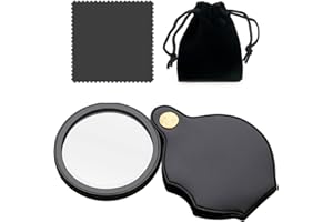 RHZXD 1 Stück Lupe Klein, 15-fache Taschenlupe mit 1 Reinigungstuch und 1 schwarzer Aufbewahrungstasche, Faltbare Leselupe, Tragbare lupen, Lupe mit Schutzhülle, für Lesen Bücher, Zeitungen, Landkarten
