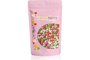 ‎HONEYBERRY Weihnachtsstreusel Mix 200g – Natürliche Essbare Streusel für die Tortendeko – Streudeko für Weihnachten, Zuckerstreusel zum Verzieren von Kuchen, Muffins und Desserts - Hergestellt in der EU