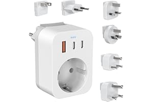 ANVODE Reiseadapter Weltweites Set, Internationaler Steckdosenadapter mit USB C (PD 20W), 6 Abnehmbare Reisestecker Travel Adapter für Südafrika/JAP/AUS/USA/EU/UK