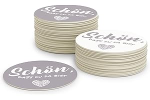 ‎FLYERALARM Schön DASS Du da bist Beer Mats Made of Cardboard, Round Table Decoration, Lilac (Pack of 50), Decoration Made of Environmentally Friendly Wood Pulled Cardboard (Diameter 10 cm)