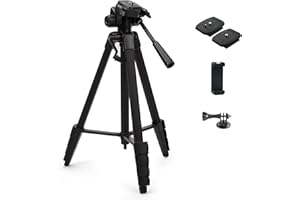 Phinistec 172cm Alluminio Treppiede Reflex Cavalletto per Macchina Fotografica, Smartphone, iPhone, Gopro con Supporto Cellulare e Adattatore Gopro e Borsa (Nero Opaco)