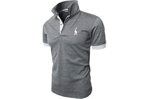 KUNJLELP Men's Regular-Fit Cotton Pique Polo Shirt Short Sleeve Golf Polos