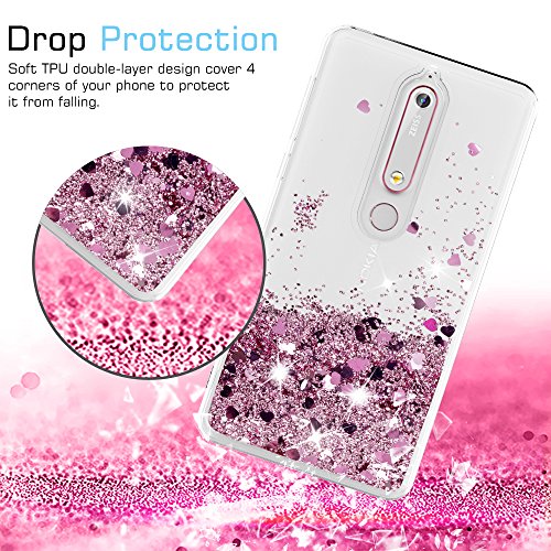 HandyhÃ¼lle Nokia 6 2018 Handy HÃ¼lle Glitzer,LeYi Neu Original HandyhÃ¼llen HandyhÃ¼lle Nokia 6 2018 Handy HÃ¼lle Cover Case Durchsichtig Transparent,SÃ¼ÃŸe MÃ¤dchen FlÃ¼ssig Bewegende Treibsand Transparent Durchsichtig Silikon TPU Bumper Hard HandyhÃ¼llen HÃ¼lle Nokia 6 2018 Smartphone Case Cover schutzhÃ¼lle mit HD- Schutzfolie fÃ¼r Nokia 6 2018 HandyhÃ¼lle Cover Handy HÃ¼llen Handycover Rot Rosa Rosegold