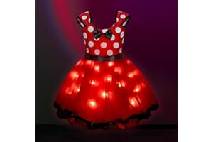 UPORPOR Robe Bebe Princesse Lumineuse, Deguisement Robe Princesse Mouse Enfant Fille, LED Costumes Anniversaire Fete Halloween Noël Carnaval Cosplay, Pois Rouge