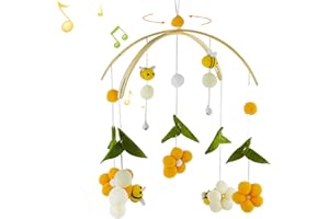 Coriver Cot Mobile for Babies, Wood Baby Mobile with Bees Flowers Green Leaves, Sensory Toys Cot Toys for Babies, Cot Mobile Arm for Infant Boys and Girls 0 3 6 9 18 Month Newborn Gift
