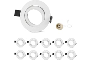 ‎GEYOULUX GeyouLux 10er Einbaustrahler Rahmen GU10 Aluminium Schwenkbar Weiß Einbauspots Einbauleuchten Spot Rund Lochdurchmesser 68-75mm Decken Einbaustrahler für Halogen MR16, inkl. GU10 Fassung für 230V