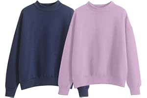 GENERIC Lot de 2 sweats à col rond pour femme - Couleur unie - Coupe ample - Décontracté - Basique - Léger - Doux - Surdimensionné - Classique - Vintage - Confortable - Manches longues - Pour le week-end