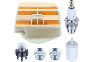 Filtro de Aire Kit de Piezas para Motosierra Husqvarna 445 450 445E 450E 445E-II 450E-II, ADEFOL Filtro Aire + Filtro Combustible + Bujía + Bombilla + Tuerca Piezas de Repuesto 6 en 1