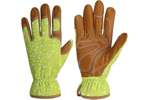 OLSON DEEPAK Skórzane rękawice ogrodowe dla kobiet – rękawice robocze do polowania, kopania, sadzenia, przycinania i prac ogrodowych (zielone)