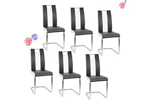 LANTUS Lot de 6 Chaises Salle à Manger Chaise de Cuisine avec avec Assise et Dossier en PU, Pieds en Métal, Chaise Modern pour Salle à Manger, Salon, Cuisine, Bureau