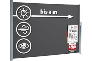 Empasa Side Awning, Start Privacy Screen, Sun Protection in Various Sizes and Colours, 160 x 300, charcoal