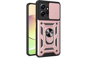 WBWONE Funda para Xiaomi Redmi Note 12S 4G (6.43"), Anti-Rasguño Shock- Absorción TPU/PC Carcasa con 360° Anillo Kickstand y Cubierta Deslizante de la Cámara, Oro Rosa