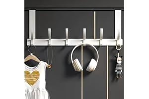 Bosdontek Wieszak na drzwi z 6 haczykami, wytrzymałe haczyki nad drzwiami do sypialni, wieszak na drzwi, odporny na rdzę, haczyki na płaszcze na drzwi, haczyki na tył drzwi, przechowywanie na