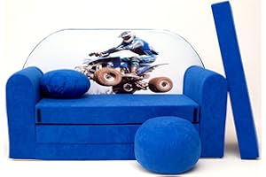 ‎MILLYBO millybo Kindersofa Kindercouch mit Schlaffunktion ausklappbar 3in1 Kinder Sofa Spielsofa mit Bettfunktion Mädchen Jungen Sitzsack Minisofa Blau C26