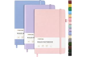 Smarpau A5 Notebooks 3 Pack, Leather Lined Journal with 540 Pages 100gsm Thick Paper, Hardcover College Ruled Notebook Journals for Women Writing Office School, 14.5 x 21cm - Pink Purple Blue