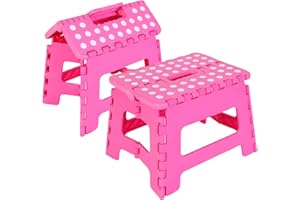 BOZEXPRO 9 Inch Non-Slip Plastic Collapsible Step Stool for Adults and Kids (Pink, Kitchen, Gardens, Bedrooms)