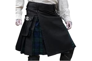 QIFLY Kilt de combate utilitario para hombre, falda escocesa para hombre, gótico, punk, escocés, festival, falda escocesa, falda de tartán