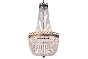 ‎WELLMET Wellmet Kristall Kronleuchter Vintage 9-Licht Ø50cm Kristall Pendelleuchte, Retro Korb Lüster Kronleuchte für Flur Wohnzimmer Modern Landhaus Treppenhaus Hängend Lampe Deckenleuchte Hängeleuchte