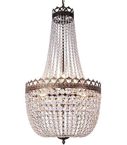 DÉBUT DU 19ème SIÈCLE LUSTRE PANIER EN CRISTAUX ET FER DORÉ