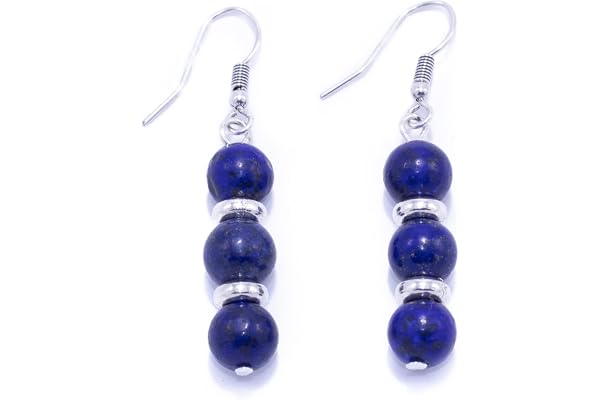 NILUXE DESIGN - Boucles d'Oreilles Femme Pierres Naturelles Semi-Précieuses Crochet Argent 925 - Boucles d'Oreilles Pendantes Longues Pierre Énergétique Curative (Lapis-Lazuli)