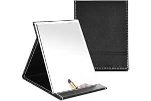 WACH AUF YMDZ Miroir Maquillage Portable Miroir Coiffeur Miroir de Poche PU Cuir Pliable Miroir de Barbier pour Coiffeuse, Bureau, Camping, Voyage (Noir)