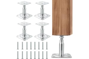 RUIOOMEEP Lot de 4 supports de poteau réglables en hauteur, supports de poteau galvanisés, galvanisés, avec 16 vis, supports de poteau réglables pour bétonner, pieds de support pour abris (4p 100-150mm)
