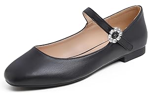 Feversole Women's Square Toe Wrinkle Mary Jane Fashion，Dames élégantes Chaussures décontractées Ballet Plat Bout carré Confortable Marche Quotidienne Mary Jane Chaussures de Mode