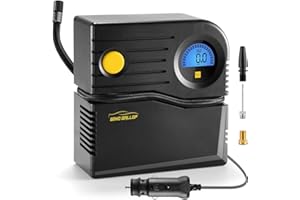 WindGallop Gonfleur pneus Voiture 12V Mini Compresseur Voiture Compresseur à Air Portatif Pompe de pneu de Voiture Allume Cigare Electrique Pompe A Velo avec Manomètre et Adaptateurs de Valve (bleu)