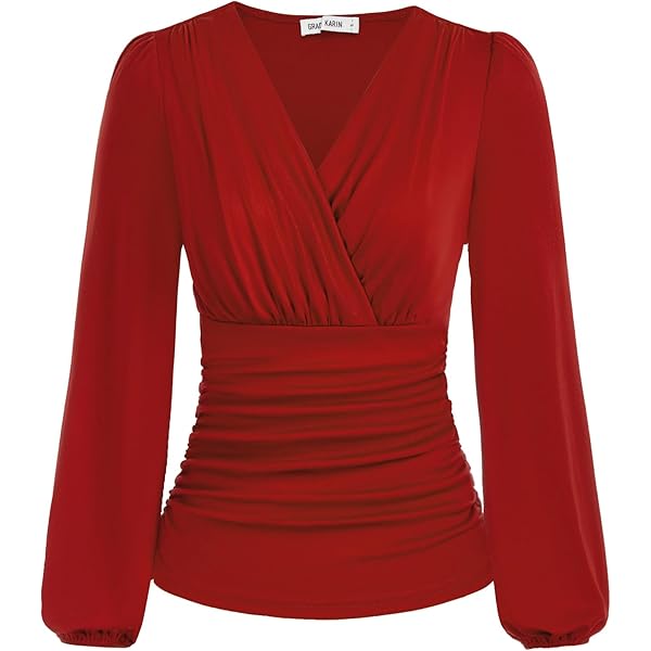 Blusa feminina grace karin de manga comprida com decote em V rosa roxa em Promoç