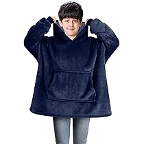 Couverture à Capuche Polaire Panda Surdimensionnée Pour Enfants - Bleu, Doux Et Chaud - Fille Et Garçon 3-14 Ans