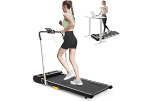 UREVO 2.5HP Foldable Treadmill with Smart Rotary Console, 2 in 1 double Shock Absorbent Walking Pad with 3 HIIT Modes and Remote Control, 1-12 km/h Under desk treadmill for Home/Office