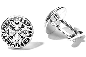 HUANG ARTGLASS Hochwertige Vintage Wikinger-Kompass Herren Manschettenknöpfe nordische Runen Glas Cabochon Manschettenknöpfe Amulett Manschette Knopf Schmuck