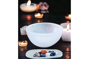 4All Selenite Crystals Round Cleansing Bowl Selenite Stone Super Natural Spirit Healing Plate White Natural Meditation Tool Handmade Tumbles Jewelry Storage for Decoration Gift (14cm)
