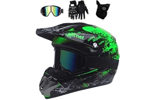 UIGJIOG Motorradhelm,Motocross Helm,Helm Kinder,Helmets Kinder-Cross-Helm, Road Helm mit Handschuhe Maske Brille, ATV Helm