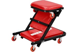 STAKMANN Lettino sottomacchina e Sgabello Regolabile per Meccanico da Officina 2 in 1, Supporto Pieghevole Salvaspazio 2 Modalità, Sedia Seduta Imbottita, Ruote girevoli e Struttura in Acciaio, Capacità 160kg