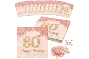 XWCHASA 40 Pack 80th Birthday Napkins, 2 Layers Pink Rose Gold Napkins with Confetti, Disposable Party Napkin Set for Table Decorations Cocktail Supplies