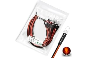 [Cable UL] Chanzon 20 piezas luces de diodo LED naranja precableadas de 5 mm (lente transparente redonda DC 12V) con resistencia de 680 ohmios 1/4 W y cable de 24 AWG Luces LED de Diodo Precableado