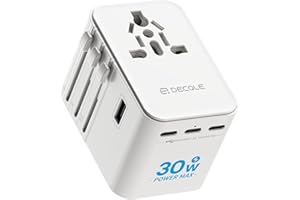 decqle Reiseadapter Weltweit, Universal Reisestecker mit 3 USB-C (30W), 2 USB-A und 1 AC Steckdose, Internationaler Steckdosenadapter, AC Adapter Universaladapter für EU, UK, US, AU (Weiß)