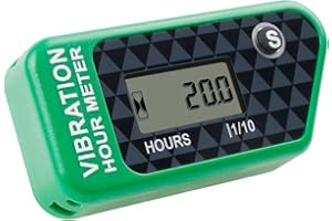 Runleader Compteur d’heures de vibration LCD pour l’entretien, conception de verrouillage sans câble et écran pour tondeuse à gazon, générateur, compresseur, tronçonneuse de moto, etc. (vert)