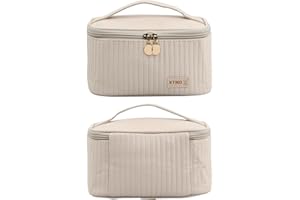 Rapidbok Reise Kosmetiktasche, Schminktasche Damen, Kulturbeutel Beige, Kulturtasche PU Leder mit Bürstenfach, wasserdichte Make Up Tasche mit Griff für Damen und Mädchen (Beige)