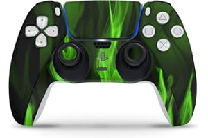 Skins4u Skins Folie Design Aufkleber kompatibel mit Sony PlayStation 5 Controller PS5 DualSense Skin Schutz Cover Gruene Flammen.png